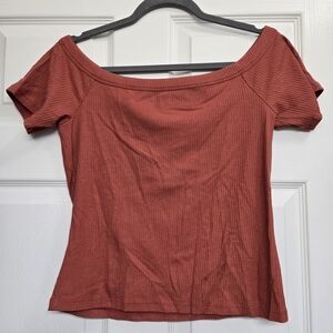 Old Navy Women's Off-Shoulder Ribbed Tee - Rust